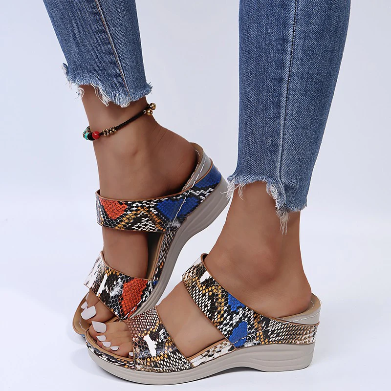 2022 🌹New Leopard Print Leather Wedge Soft Sole Sandals - Image 8