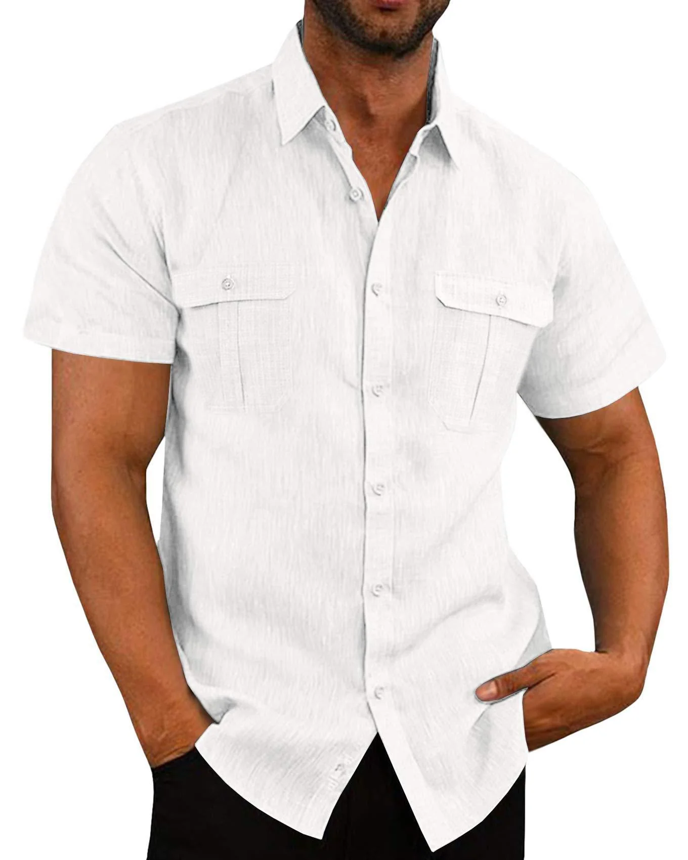 Stretch Short Sleeve Shirt with Pockets - Image 4
