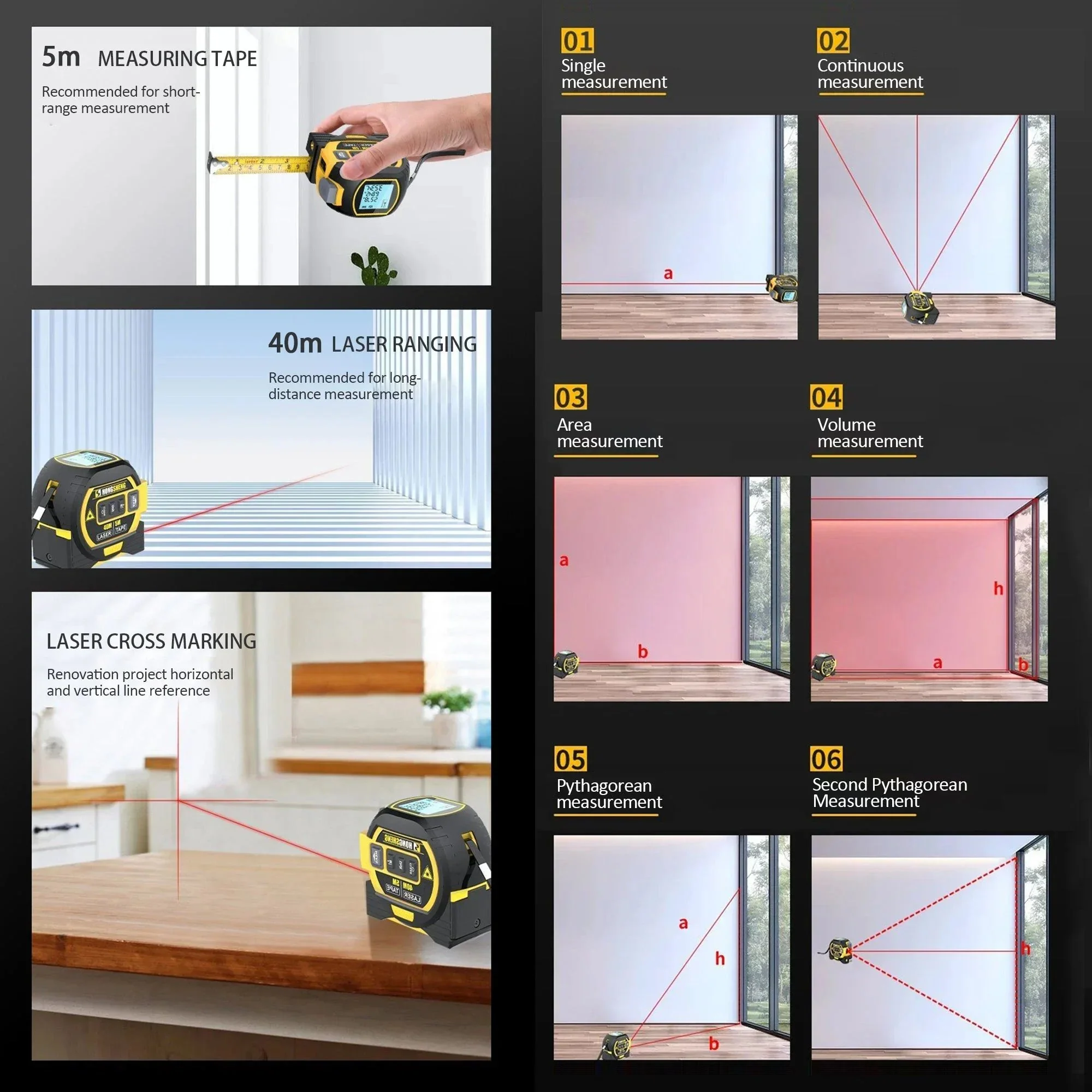 Made in Germany🎉Measurin Sight 3-In-1 Infrared Laser Tape Measuring - Image 7