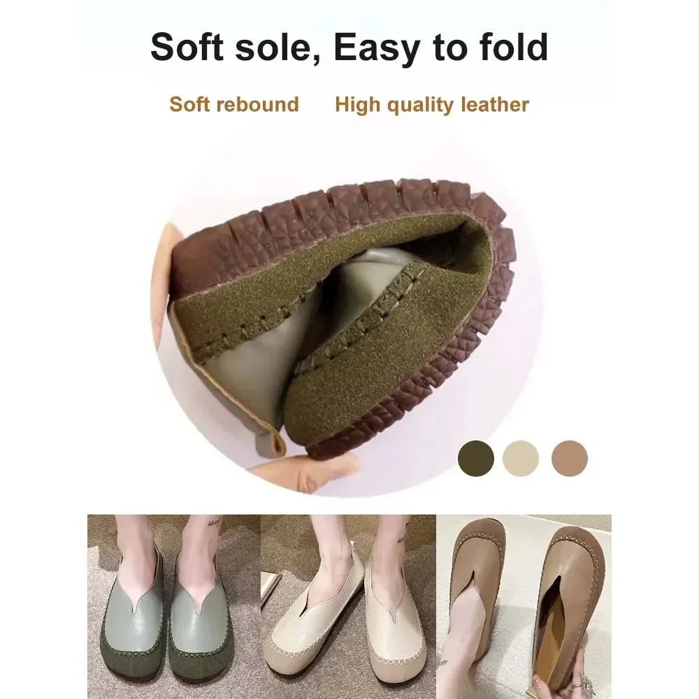 Women Soft-soled Cow Shoes Casual Round Toe Shallow Flat Comfort Soft Leather Loafers Shallow Lightweight Ladies Ballet Flats - Image 4