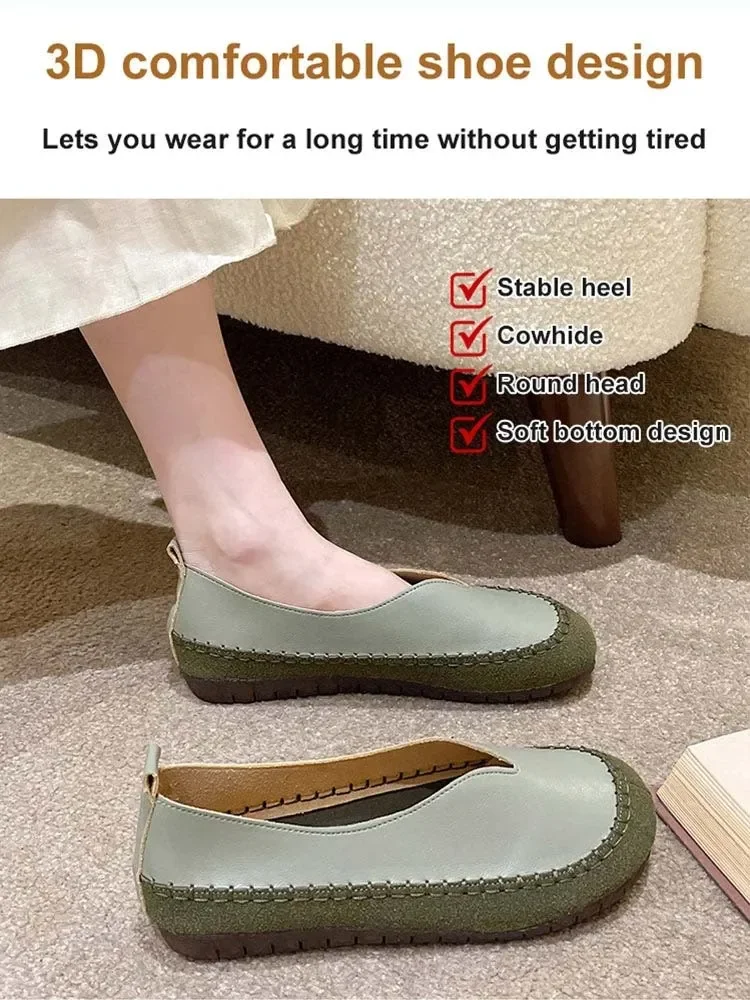 Women Soft-soled Cow Shoes Casual Round Toe Shallow Flat Comfort Soft Leather Loafers Shallow Lightweight Ladies Ballet Flats - Image 5