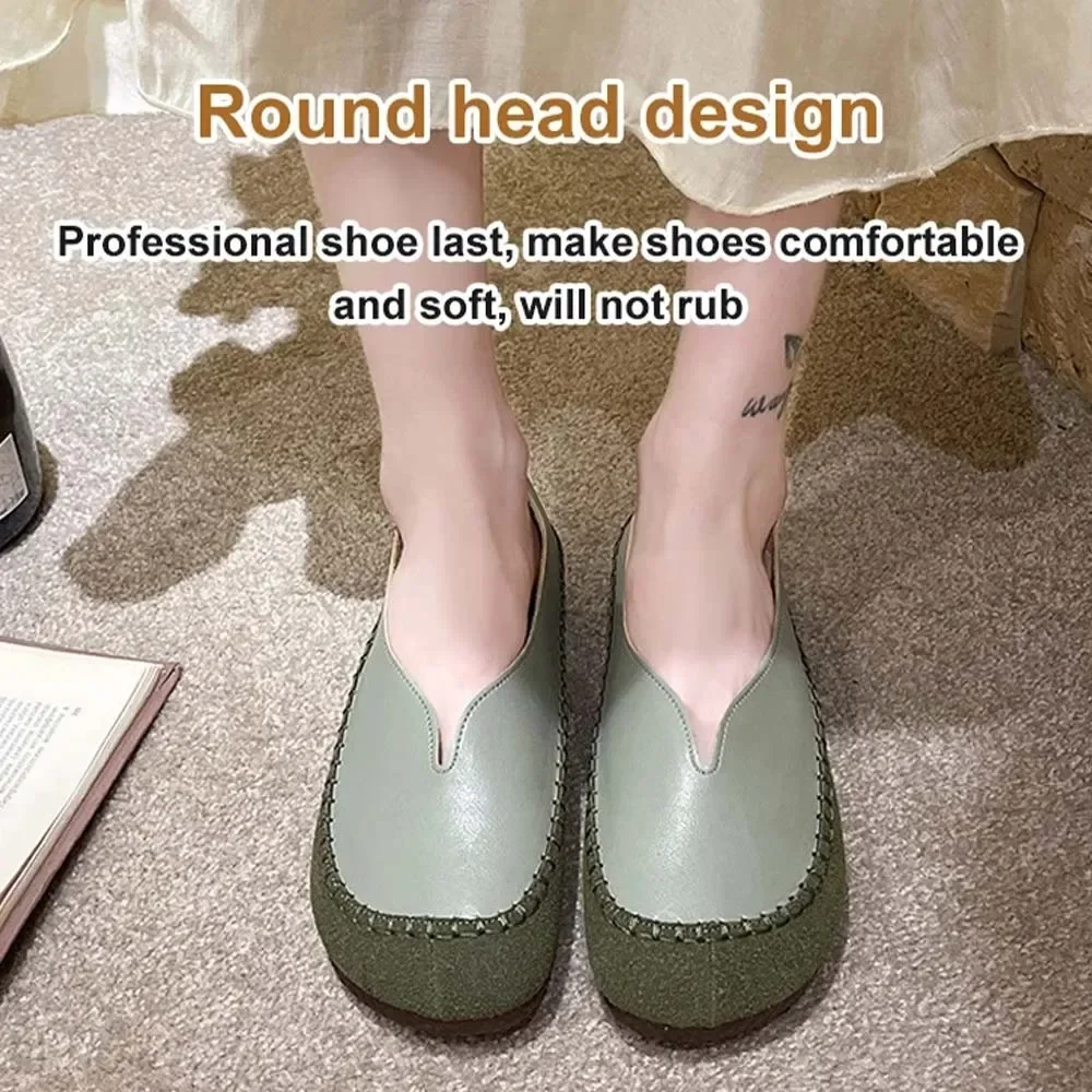 Women Soft-soled Cow Shoes Casual Round Toe Shallow Flat Comfort Soft Leather Loafers Shallow Lightweight Ladies Ballet Flats - Image 6