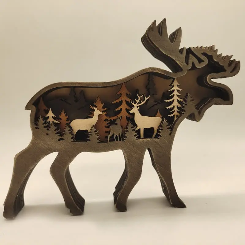 3D Animals Wooden Crafts with Light Deer Moose Home Decor for Wall and Tabletop - Image 7