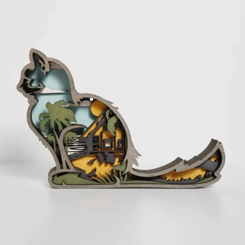 3D Cat Wooden Crafts Wall Decoration with Light Ornaments Home Furnishing Wall Decor - Image 7