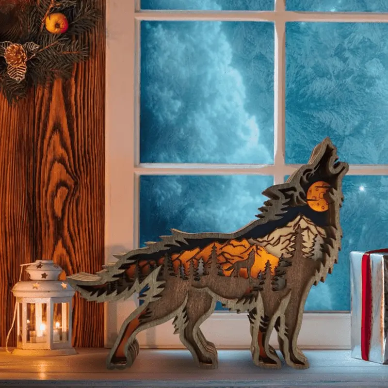 3D Creative Wolf Wood Decoration Forest Animals Wooden Crafts Carved Art - Image 6