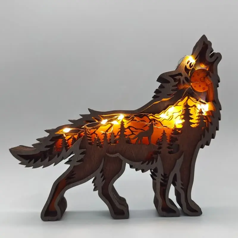 3D Creative Wolf Wood Decoration Forest Animals Wooden Crafts Carved Art - Image 7