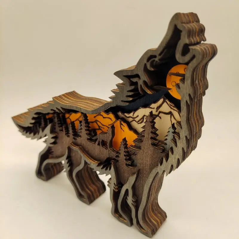 3D Creative Wolf Wood Decoration Forest Animals Wooden Crafts Carved Art - Image 9