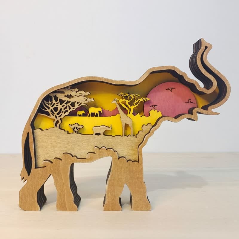 3D Wooden Animals Elephant Carved Statue Parent-Child Office Home Crafts - Image 10