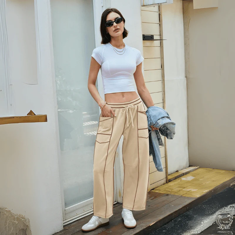 WOMEN'S CASUAL DRAWSTRING WIDE LEG SWEATPANTS BAGGY BARREL PANTS