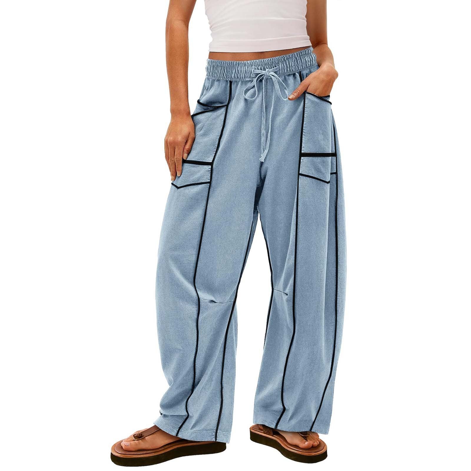 WOMEN'S CASUAL DRAWSTRING WIDE LEG SWEATPANTS BAGGY BARREL PANTS - Image 10