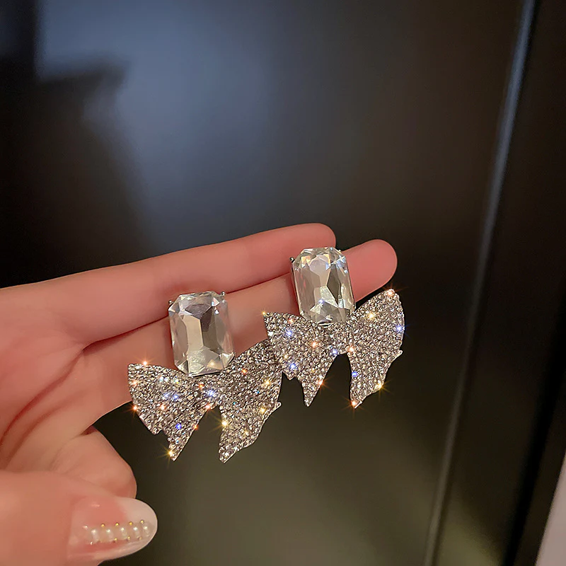 Big Geometric Square Crystal Dangle Earrings - Image 2