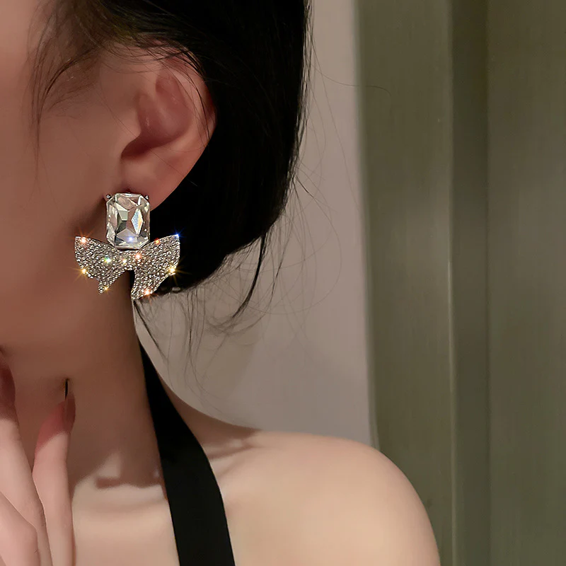 Big Geometric Square Crystal Dangle Earrings - Image 3