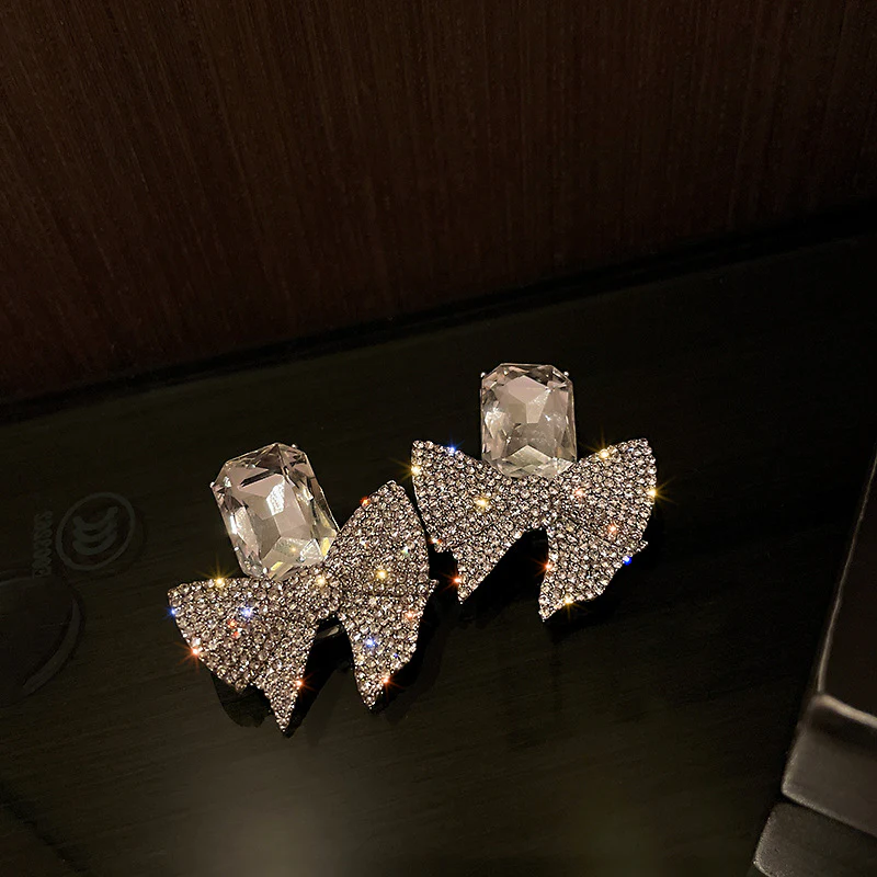 Big Geometric Square Crystal Dangle Earrings - Image 4