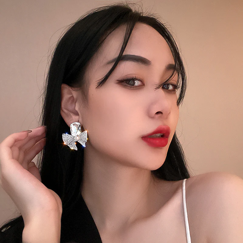 Big Geometric Square Crystal Dangle Earrings - Image 5