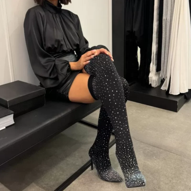 ✨Women's Sparkly Faux Diamond Knee Boots👠