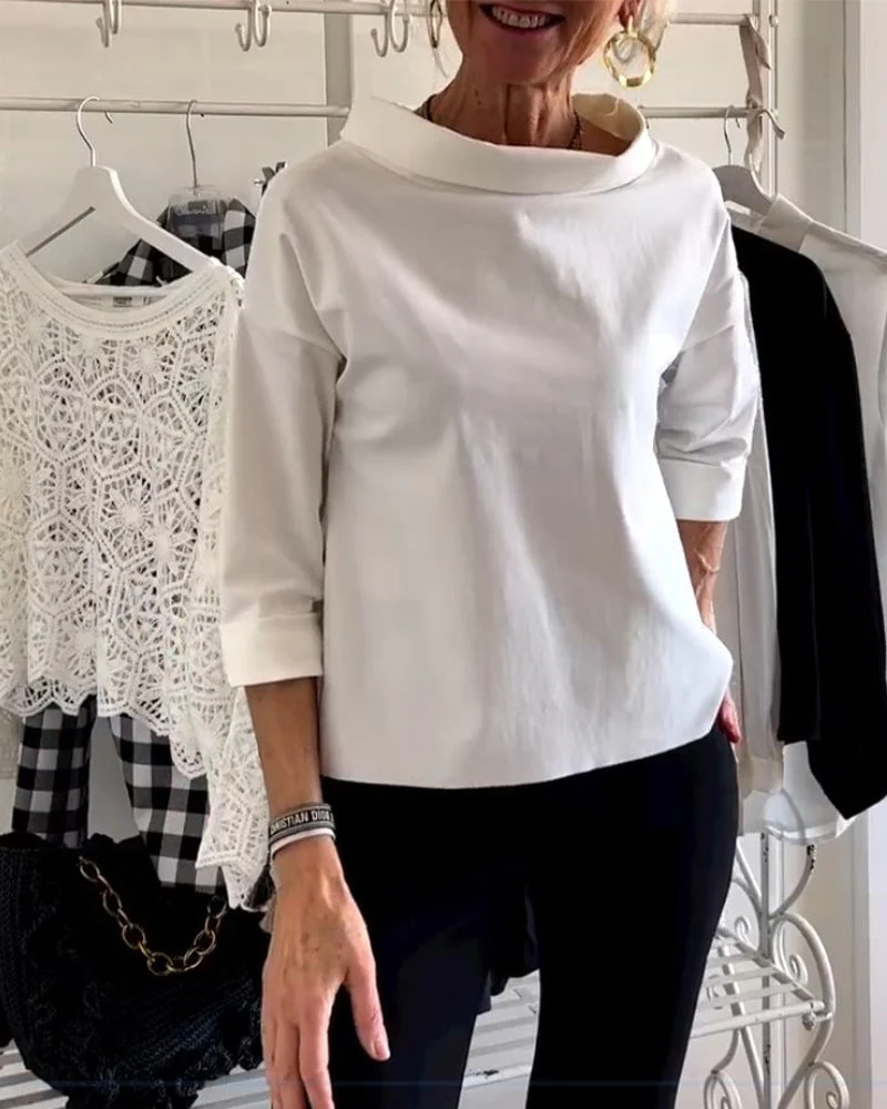 (BUY 2 FREE SHIPPING) Casual Wide Lapel Half Turtleneck Top - Image 11