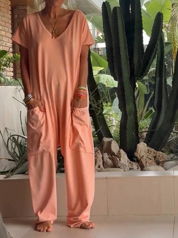 Casual V-neck Solid Color Jumpsuit - Image 4