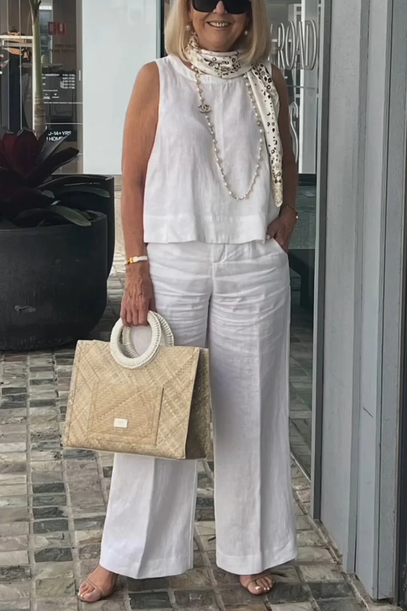 Cotton and linen sleeveless suit - Image 2