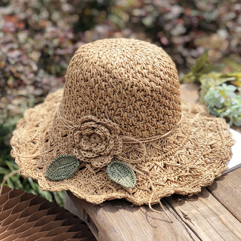💖Buy 2, 20% off✨ Elegant Crochet Straw Hat with Ruffle - Foldable Sun Hat