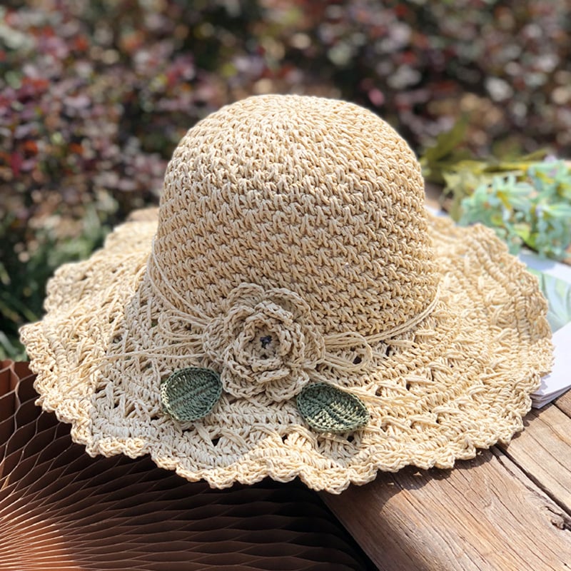 💖Buy 2, 20% off✨ Elegant Crochet Straw Hat with Ruffle - Foldable Sun Hat - Image 2