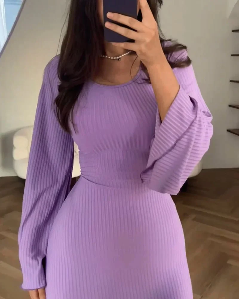 Elegant tie-waist knitted dress - Image 5