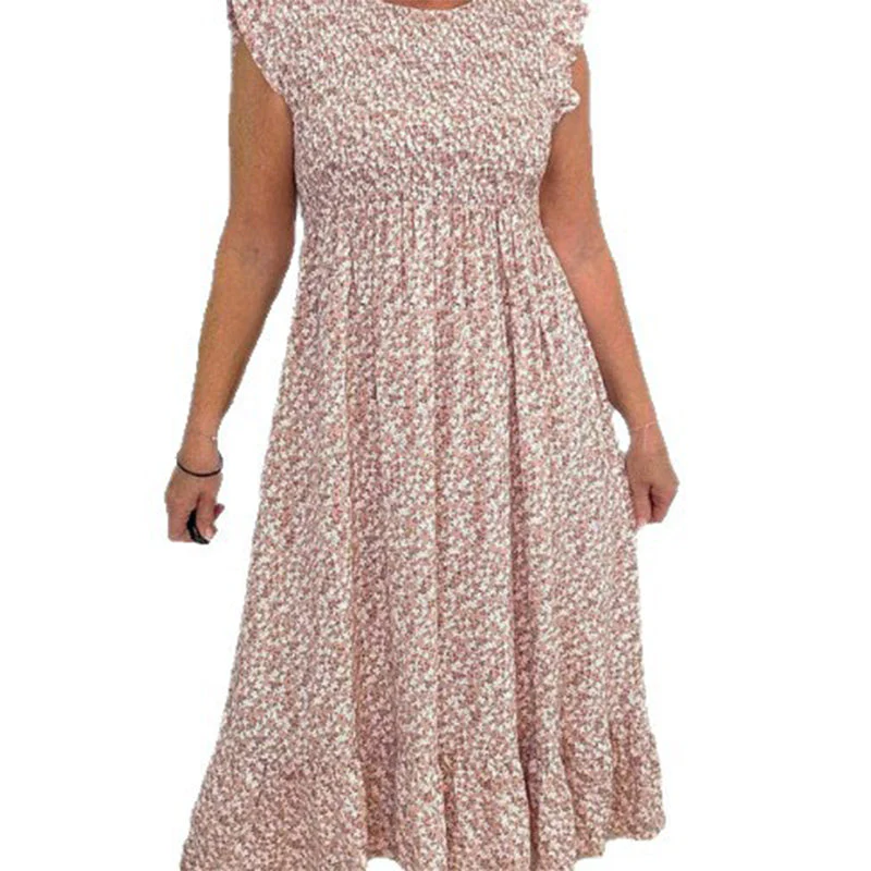 💃Women's Elegant Floral Print High-Waisted Ruffle Cap Sleeve Dress - Image 7