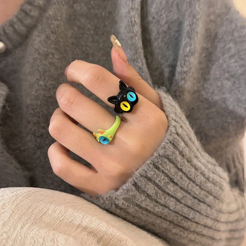 💐Funny Cat Monster Ring Earrings Set💝 - Image 3