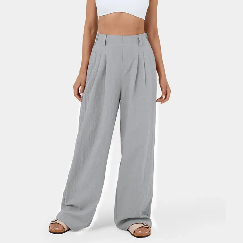 High Waisted Plicated Side Pocket Wide Leg Pants - Image 18