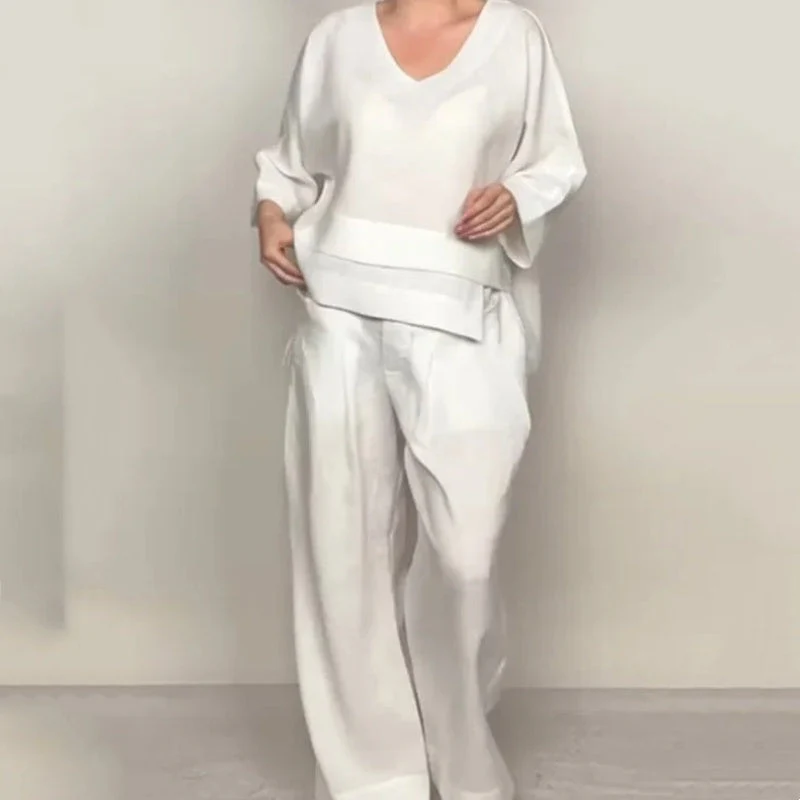 🌺Irregular Hem Cotton Linen Short Sleeve Casual 2-Piece Set - Image 3