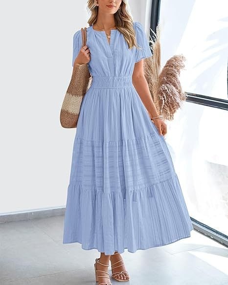 👗Women's Casual Spring Short Sleeve V Neck Maxi Dress - Image 32