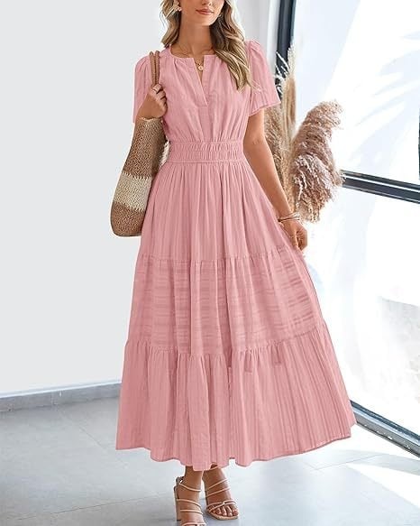 👗Women's Casual Spring Short Sleeve V Neck Maxi Dress - Image 4