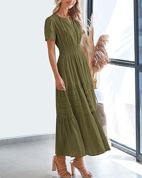 👗Women's Casual Spring Short Sleeve V Neck Maxi Dress - Image 9