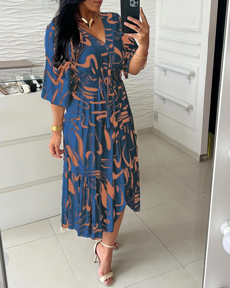 🔥Buy 2 get 20% off🔥V-Neck Waist Ink Print Dress - Image 5