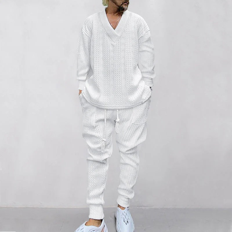 💥Men's 2-Piece V-Neck Baggy Sweatshirt & Joggers Set - Image 12