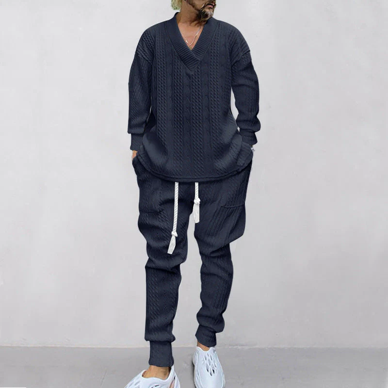 💥Men's 2-Piece V-Neck Baggy Sweatshirt & Joggers Set - Image 15