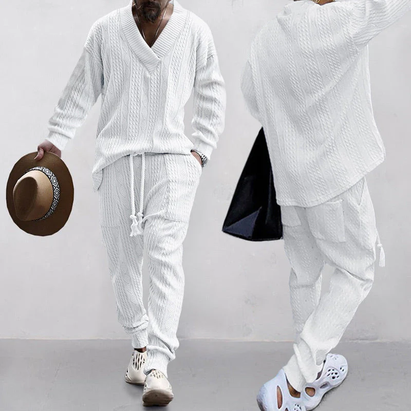 💥Men's 2-Piece V-Neck Baggy Sweatshirt & Joggers Set - Image 4