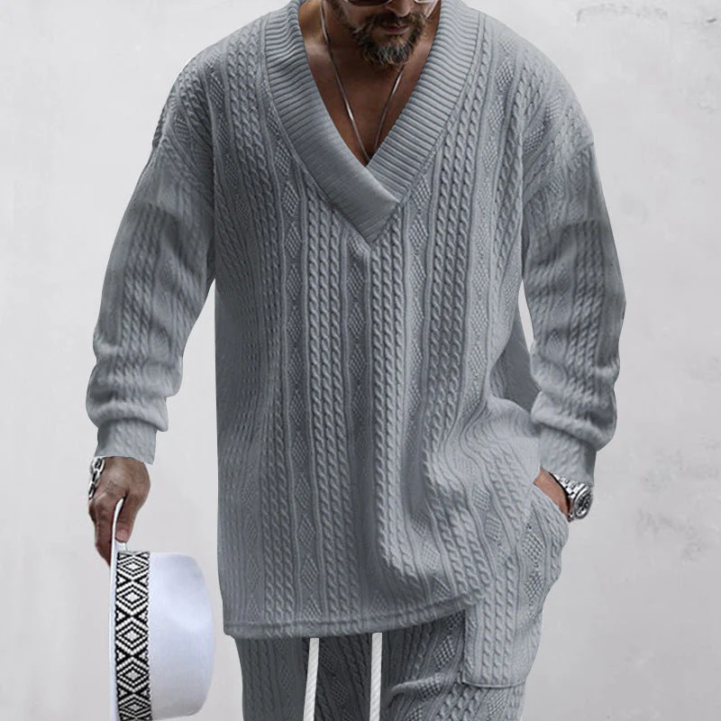 💥Men's 2-Piece V-Neck Baggy Sweatshirt & Joggers Set - Image 6
