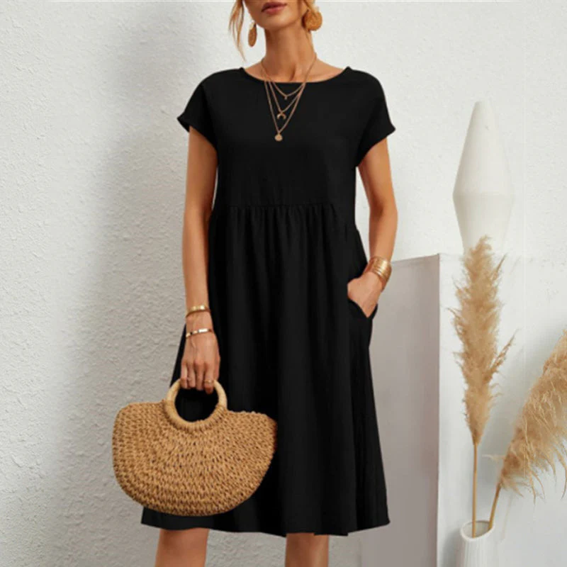 Women's Short Sleeve Cotton And Linen Dress - Image 10