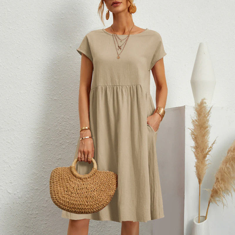 Women's Short Sleeve Cotton And Linen Dress - Image 13
