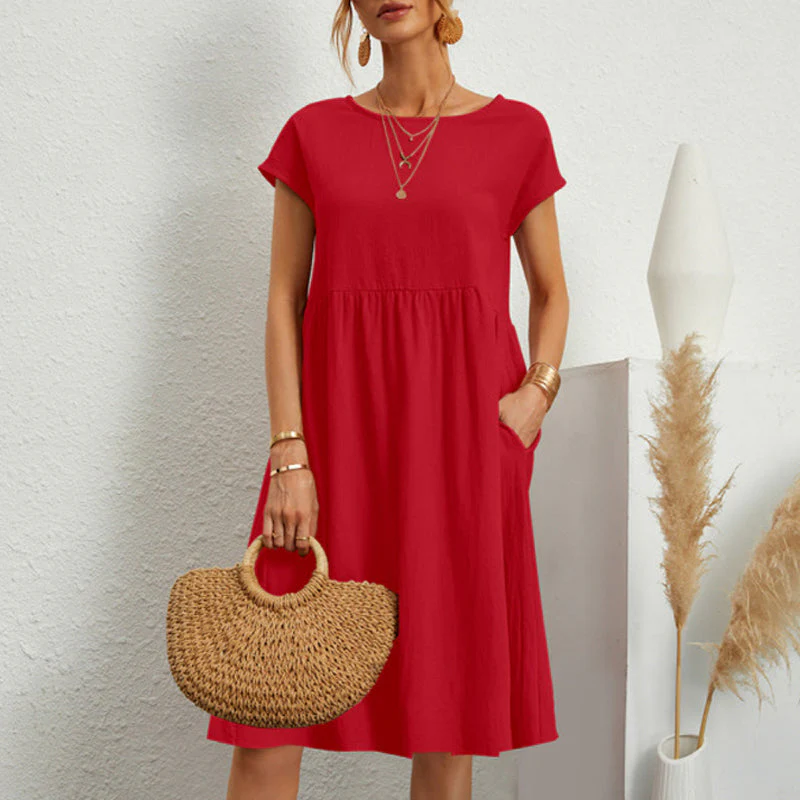 Women's Short Sleeve Cotton And Linen Dress - Image 15