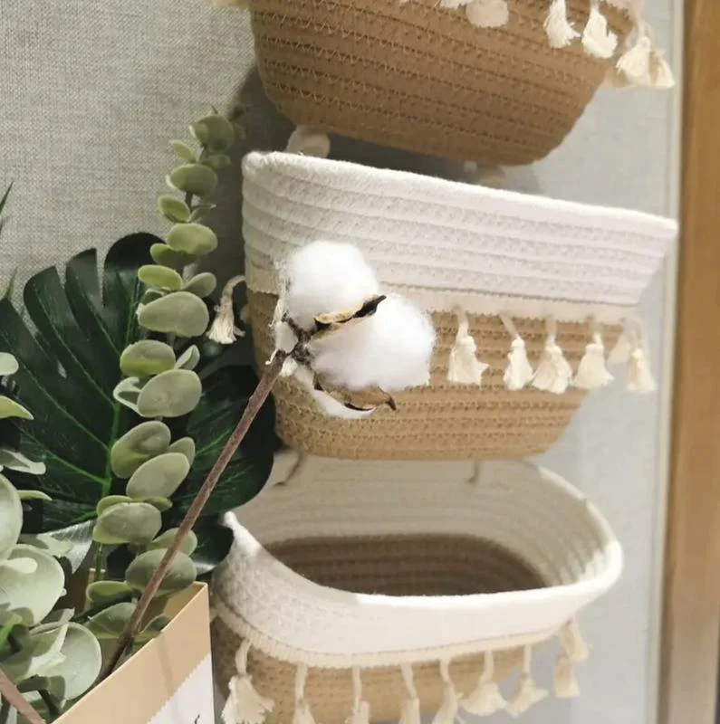 living room bedroom entryway Over The Door Hanging Basket Boho Woven Over-Door Storage Organizer – 3-Tier Cotton Hanging Baskets - Image 2