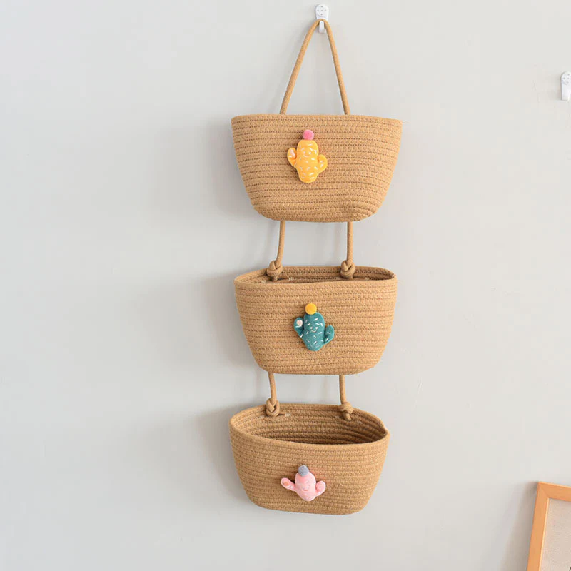 living room bedroom entryway Over The Door Hanging Basket Boho Woven Over-Door Storage Organizer – 3-Tier Cotton Hanging Baskets - Image 23