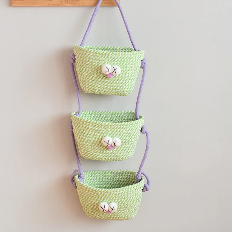living room bedroom entryway Over The Door Hanging Basket Boho Woven Over-Door Storage Organizer – 3-Tier Cotton Hanging Baskets - Image 28