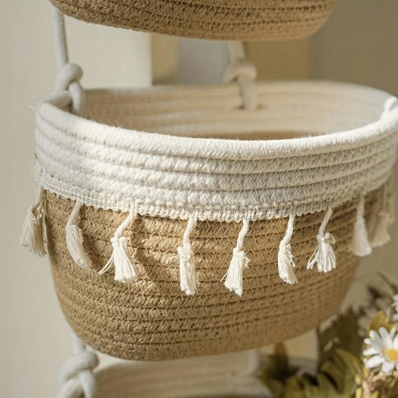 living room bedroom entryway Over The Door Hanging Basket Boho Woven Over-Door Storage Organizer – 3-Tier Cotton Hanging Baskets - Image 3