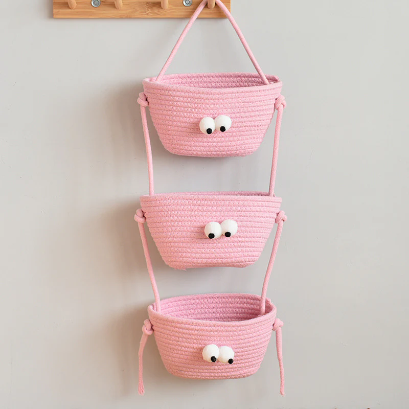 living room bedroom entryway Over The Door Hanging Basket Boho Woven Over-Door Storage Organizer – 3-Tier Cotton Hanging Baskets - Image 30