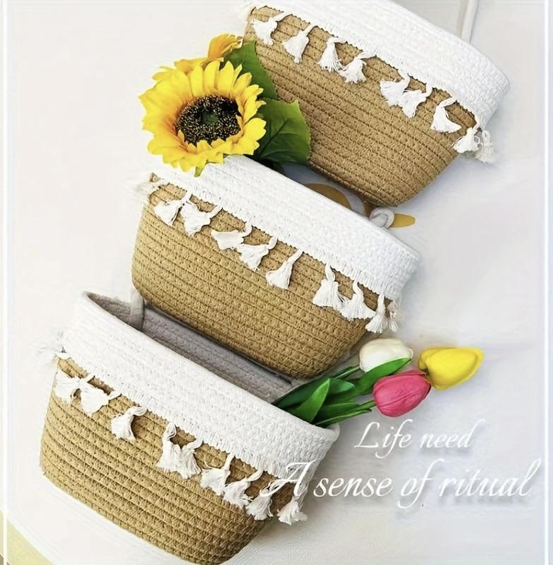 living room bedroom entryway Over The Door Hanging Basket Boho Woven Over-Door Storage Organizer – 3-Tier Cotton Hanging Baskets - Image 7