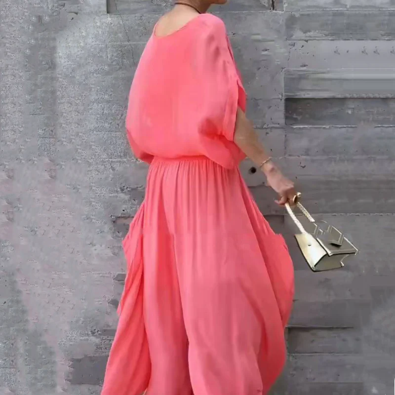 Loose Top & Slit Wide-Leg Pants Chiffon 2-Piece Set - Image 5