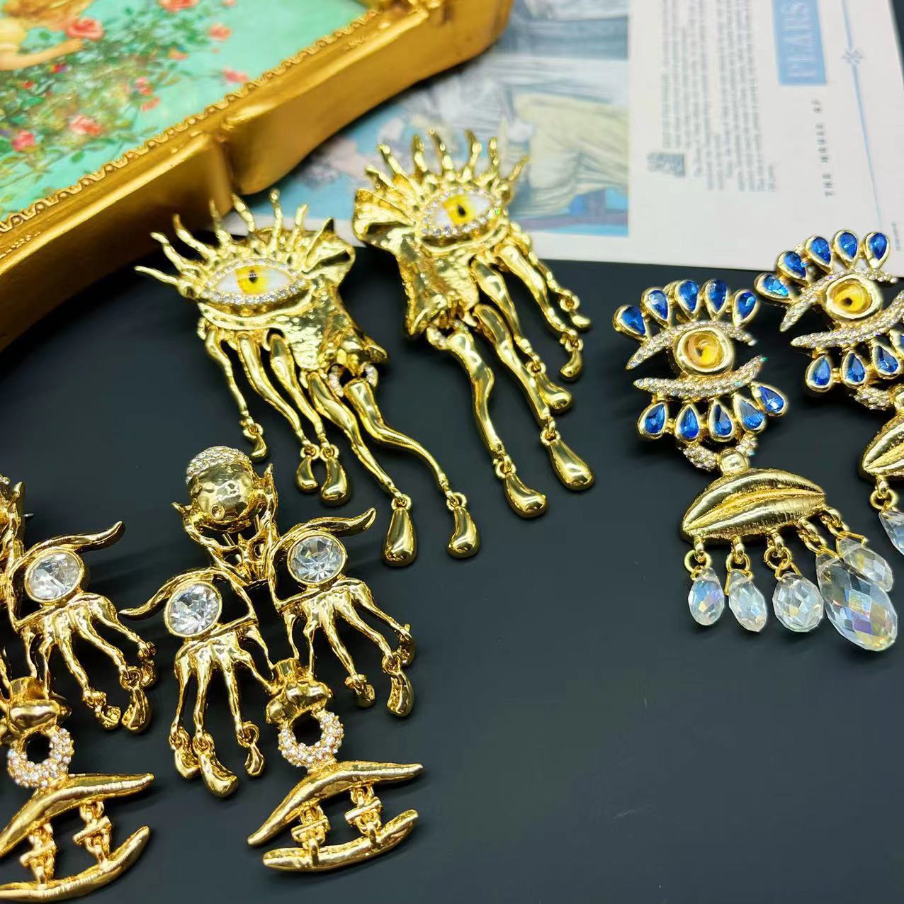 Medieval jewelry vintage tassel eyes nose glass devil's eye light luxury high-level miscellaneous chi earrings
