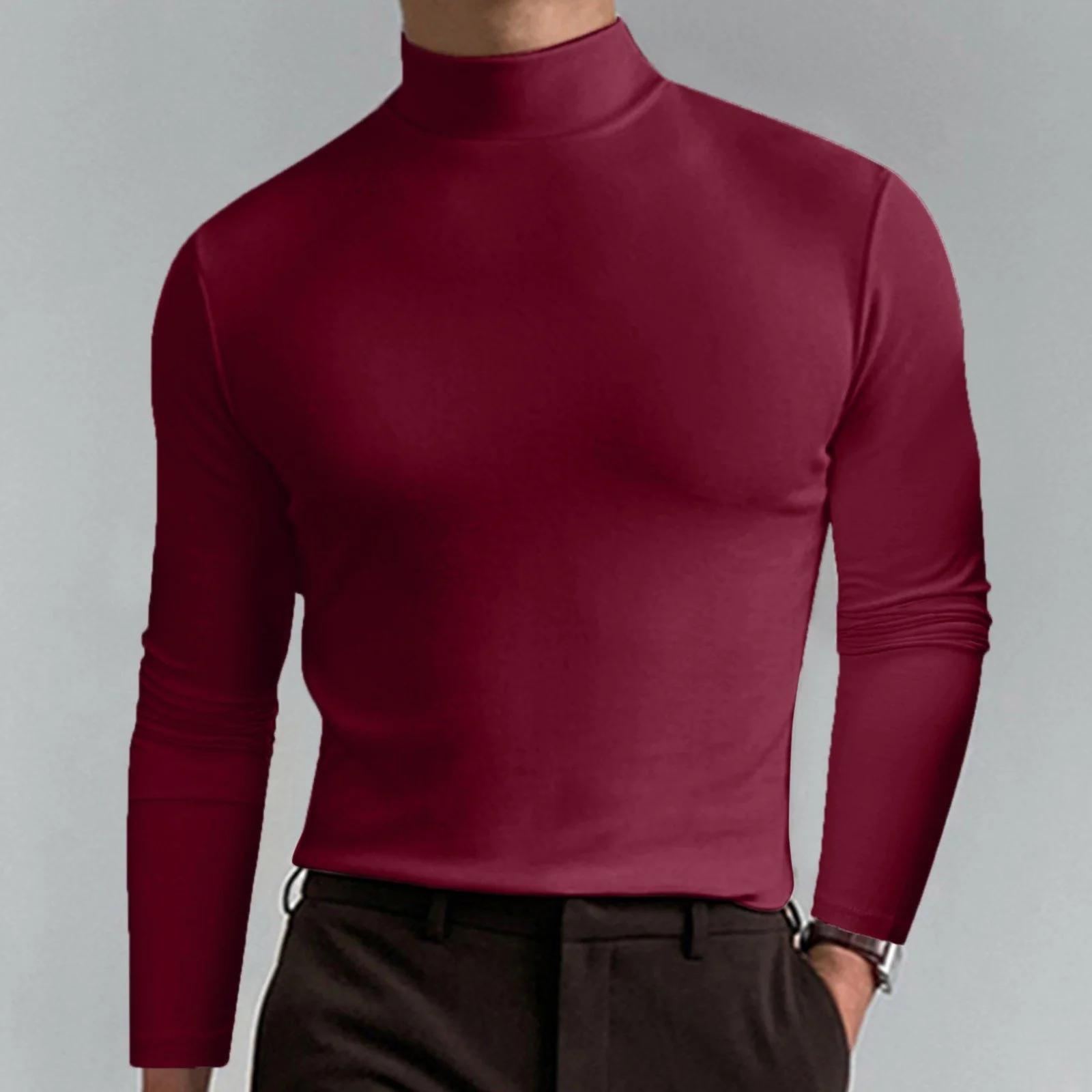Mens High Neck Slim Fit Long Sleeve T-shirt - Image 6