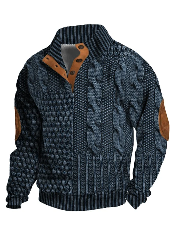 Elegant texture men's casual retro cashmere stand collar button sweatshirt - Image 14